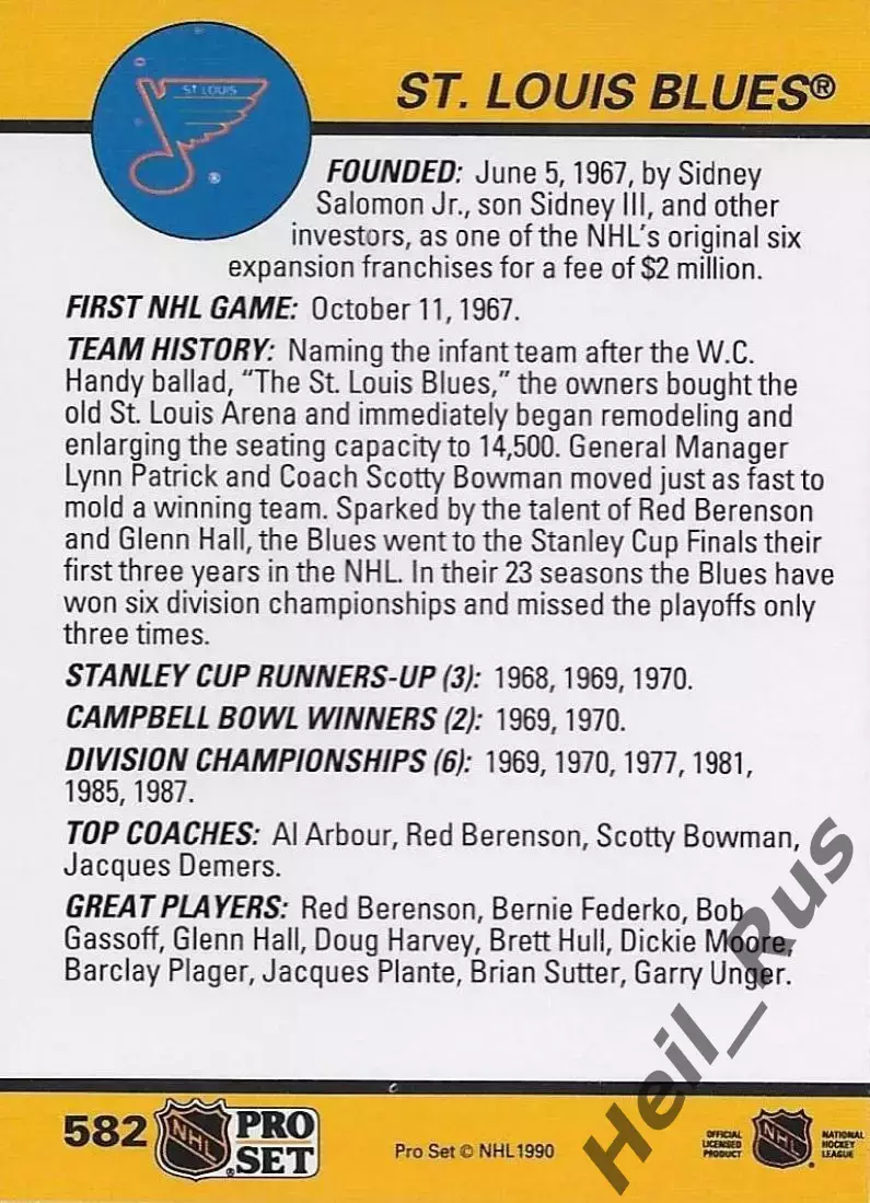 Хоккей Карточка Логотип/Эмблема St. Louis Blues/Сент-Луис Блюз НХЛ/NHL 1990-1991 1