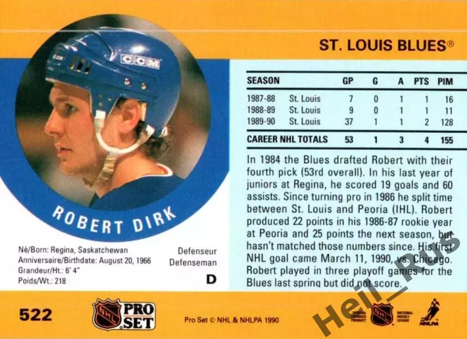 Хоккей Карточка Robert Dirk/Роберт Дирк (St. Louis Blues/Сент-Луис Блюз) НХЛ/NHL 1