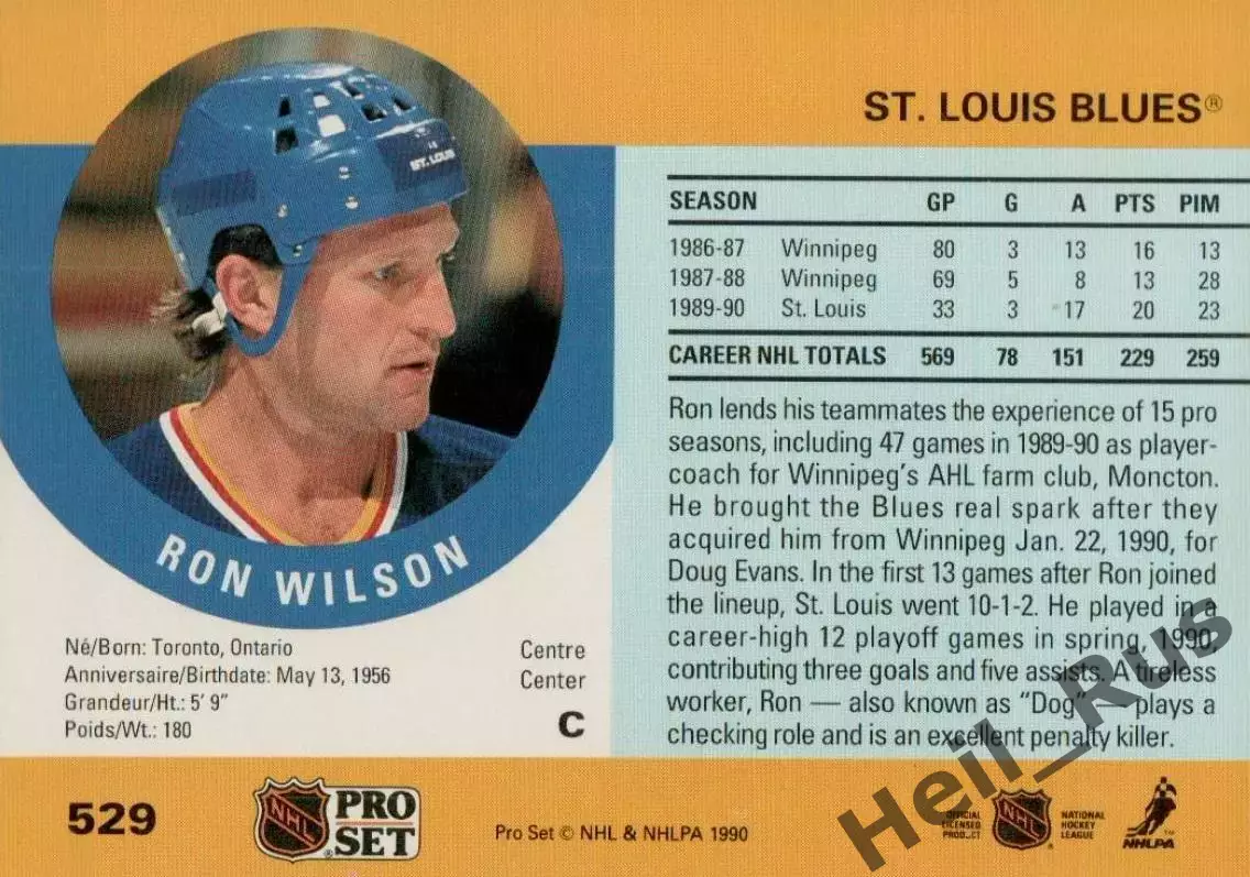 Хоккей; Карточка Ron Wilson/Рон Уилсон (St. Louis Blues/Сент-Луис Блюз) НХЛ/NHL 1