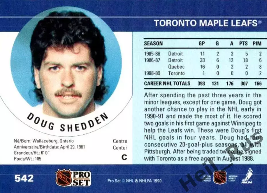 Карточка Дуг Шедден Toronto Maple Leafs/Торонто Мейпл Лифс/Медвешчак НХЛ/NHL/КХЛ 1