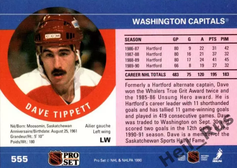 Карточка Tippett/Дэйв Типпетт (Washington Capitals/Вашингтон Кэпиталз) НХЛ/NHL 1