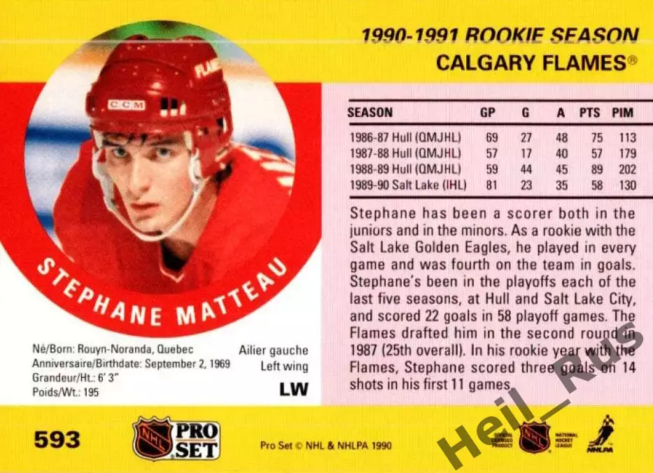Карточка Stephane Matteau/Стефан Матто (Calgary Flames/Калгари Флэймз) НХЛ/NHL 1