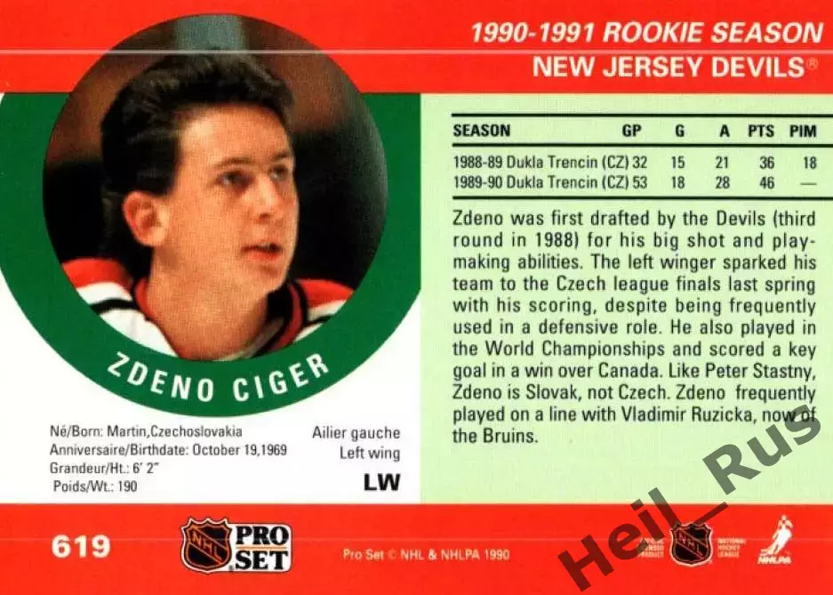 Карточка Zdeno Ciger/Здено Цигер (New Jersey Devils/Нью-Джерси Девилз) НХЛ/NHL 1