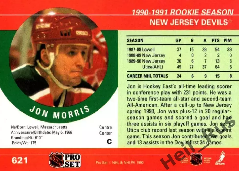 Карточка Jon Morris/Джон Моррис (New Jersey Devils/Нью-Джерси Девилз) НХЛ/NHL 1
