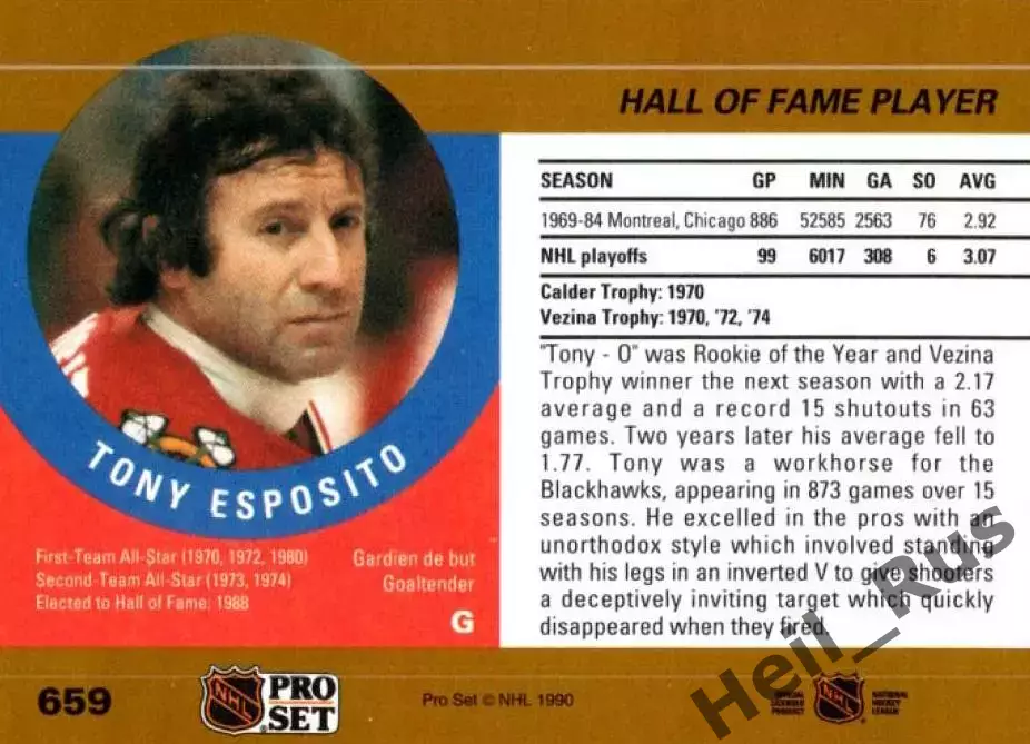 Карточка Tony Esposito/Тони Эспозито Chicago Blackhawks/Чикаго Блэкхокс NHL/НХЛ 1