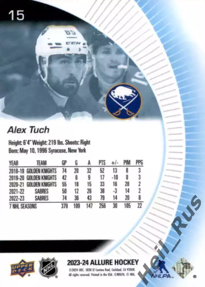 Хоккей. Карточка Alex Tuch / Алекс Так (Buffalo Sabres / Баффало Сейбрз) НХЛ/NHL 1