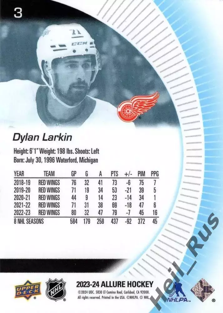 Карточка Dylan Larkin/Дилан Ларкин (Detroit Red Wings/Детройт Ред Уингз) НХЛ-NHL 1