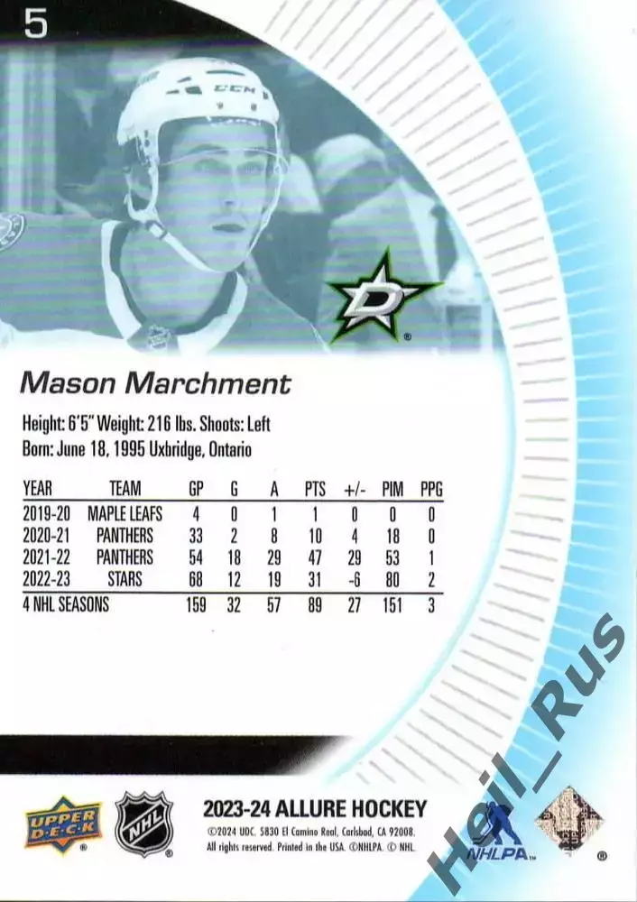 Карточка Mason Marchment/Мэйсон Марчмент (Dallas Stars/Даллас Старз) НХЛ/NHL 1