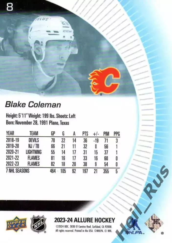Карточка Blake Coleman/Блейк Коулман (Calgary Flames/Калгари Флэймз) НХЛ/NHL 1