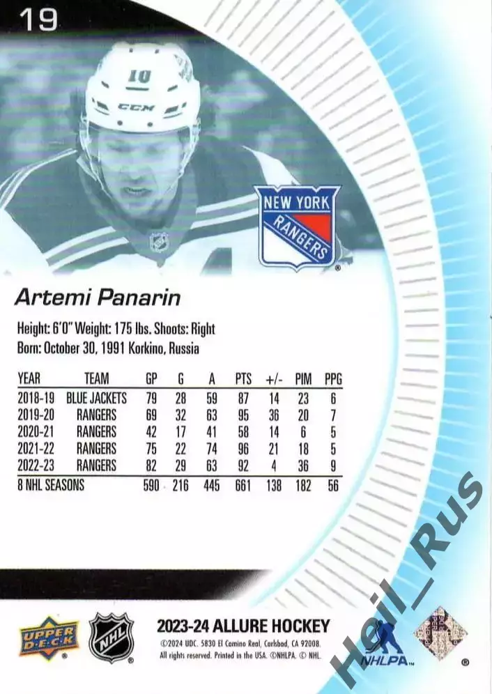 Карточка Артемий Панарин (Нью-Йорк Рейнджерс, СКА, Витязь, Ак Барс) НХЛ/NHL/КХЛ 1