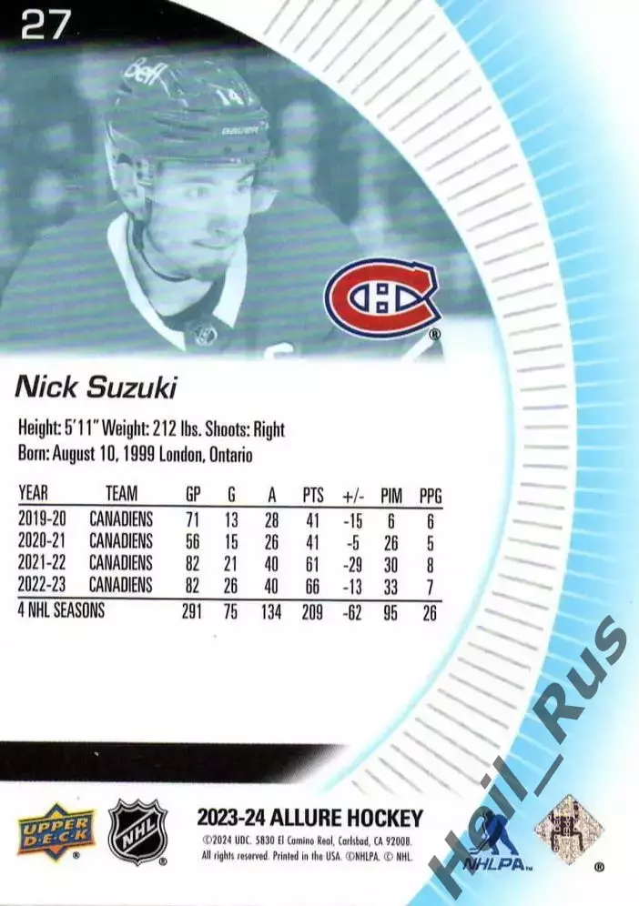 Карточка Nick Suzuki/Ник Сузуки (Montreal Canadiens/Монреаль Канадиенс) НХЛ/NHL 1