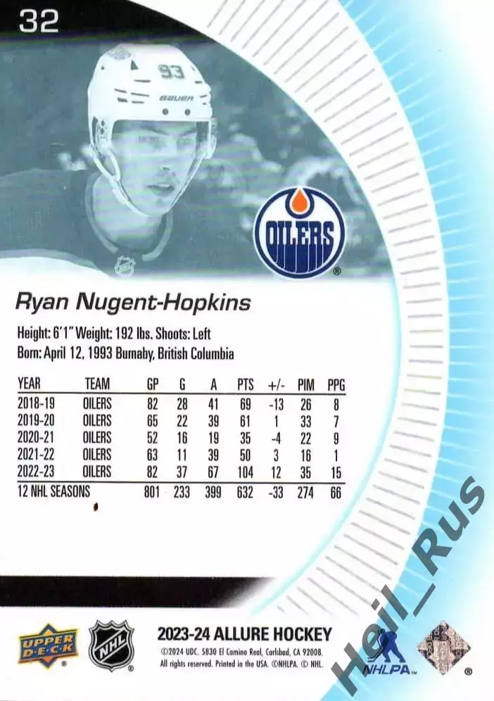 Хоккей. Карточка Райан Нюджент-Хопкинс (Edmonton Oilers/Эдмонтон Ойлерз) NHL/НХЛ 1