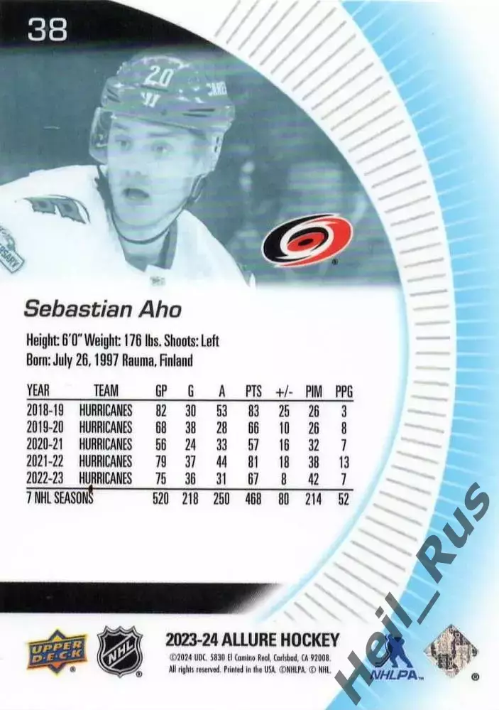 Хоккей Карточка Sebastian Aho/Себастьян Ахо Carolina Hurricanes-Каролина НХЛ NHL 1