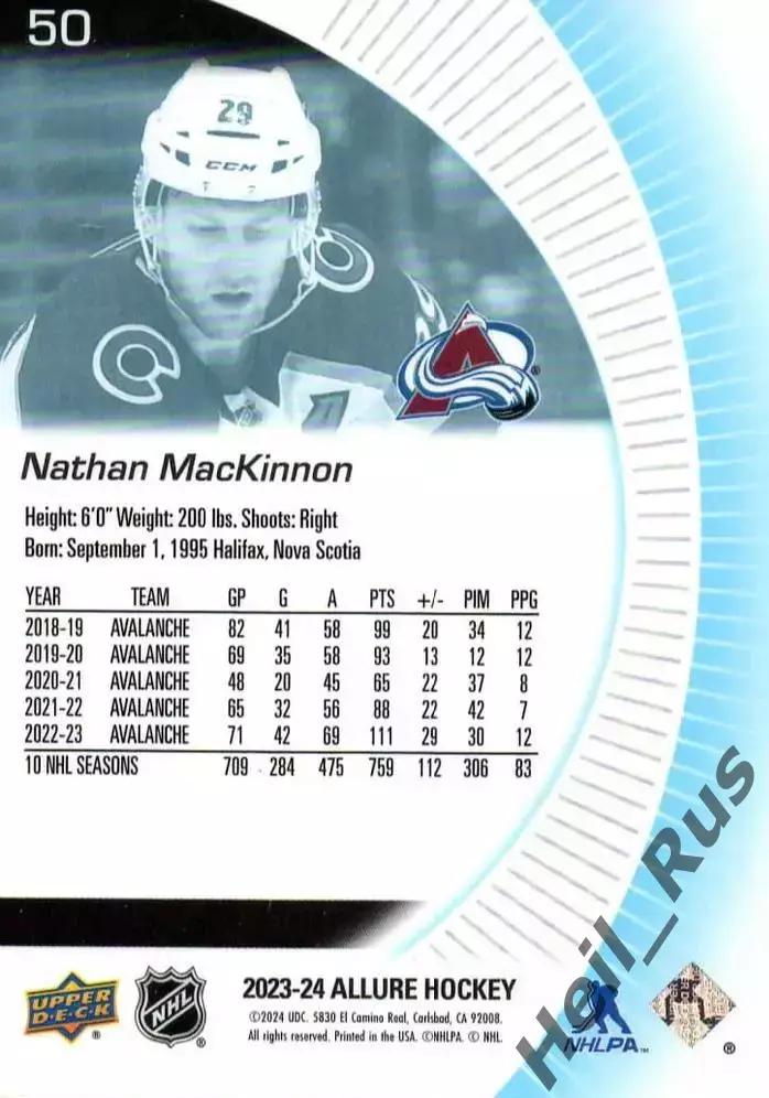 Карточка Nathan MacKinnon/Натан Маккиннон Colorado Avalanche / Колорадо, НХЛ/NHL 1