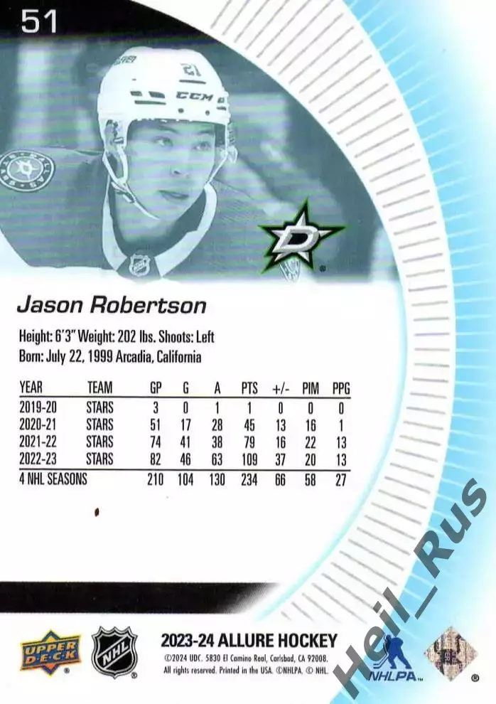 Карточка Jason Robertson/Джейсон Робертсон (Dallas Stars/Даллас Старз) NHL-НХЛ 1