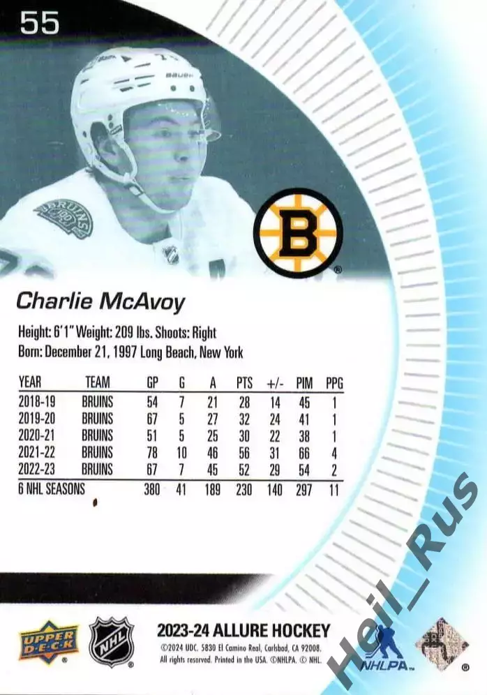 Хоккей Карточка Charlie McAvoy/Чарли Макэвой Boston Bruins-Бостон Брюинз НХЛ NHL 1