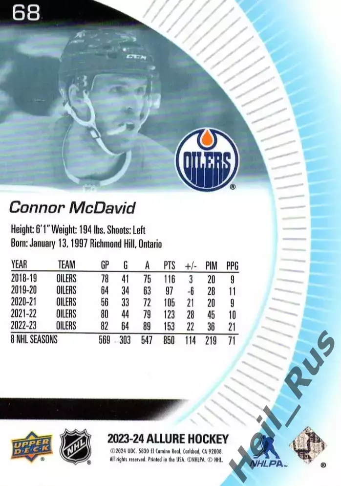 Карточка Connor McDavid/Коннор Макдэвид Edmonton Oilers/Эдмонтон Ойлерз, НХЛ/NHL 1