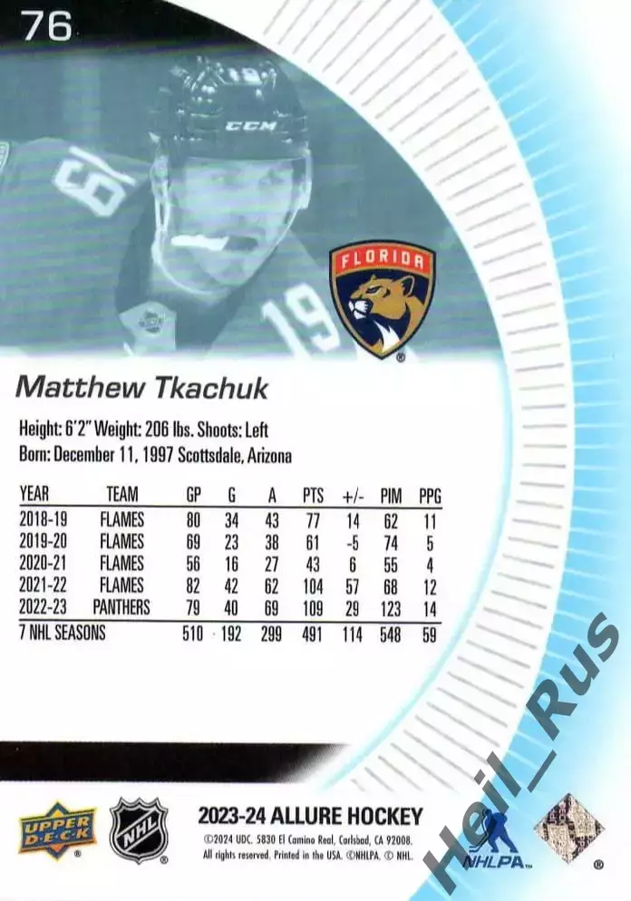 Карточка Matthew Tkachuk/Мэттью Ткачук Florida Panthers/Флорида Пантерз, NHL/НХЛ 1