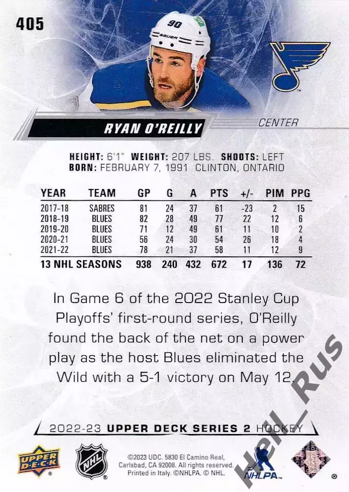 Карточка Райан О’Райли St Louis Blues/Сент-Луис, Металлург Магнитогорск НХЛ, КХЛ 1