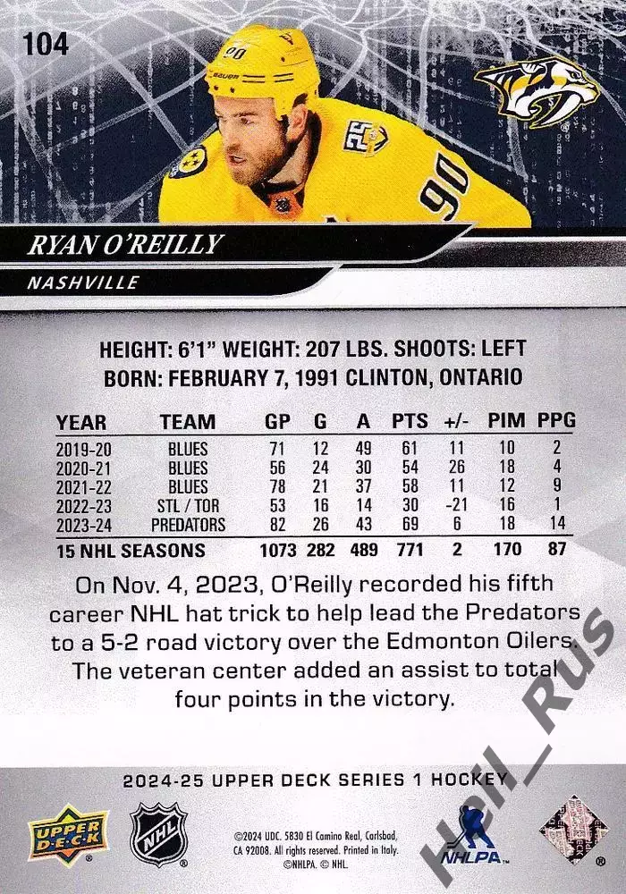 Карточка Райан О’Райли (Нэшвилл Предаторз, Металлург Магнитогорск) НХЛ/NHL, КХЛ 1