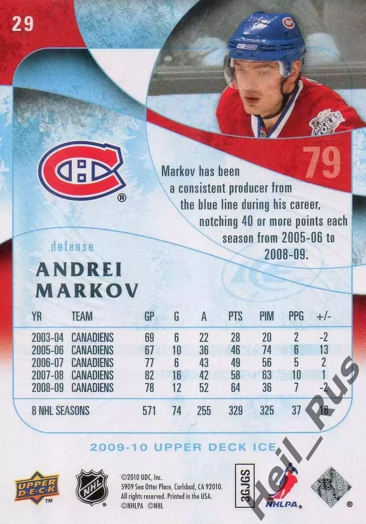 Карточка Андрей Марков Монреаль, Локомотив Ярославль/Химик/Динамо Москва НХЛ/КХЛ 1
