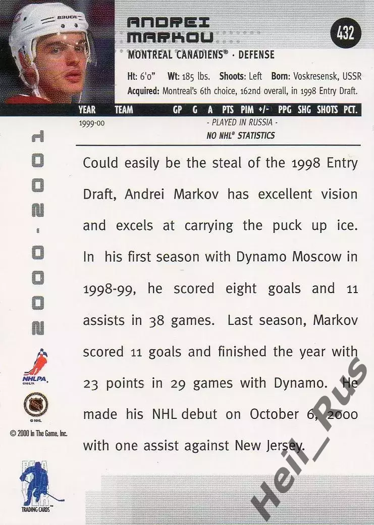 Карточка Андрей Марков Монреаль, Динамо Москва/Локомотив Ярославль/Химик НХЛ/КХЛ 1