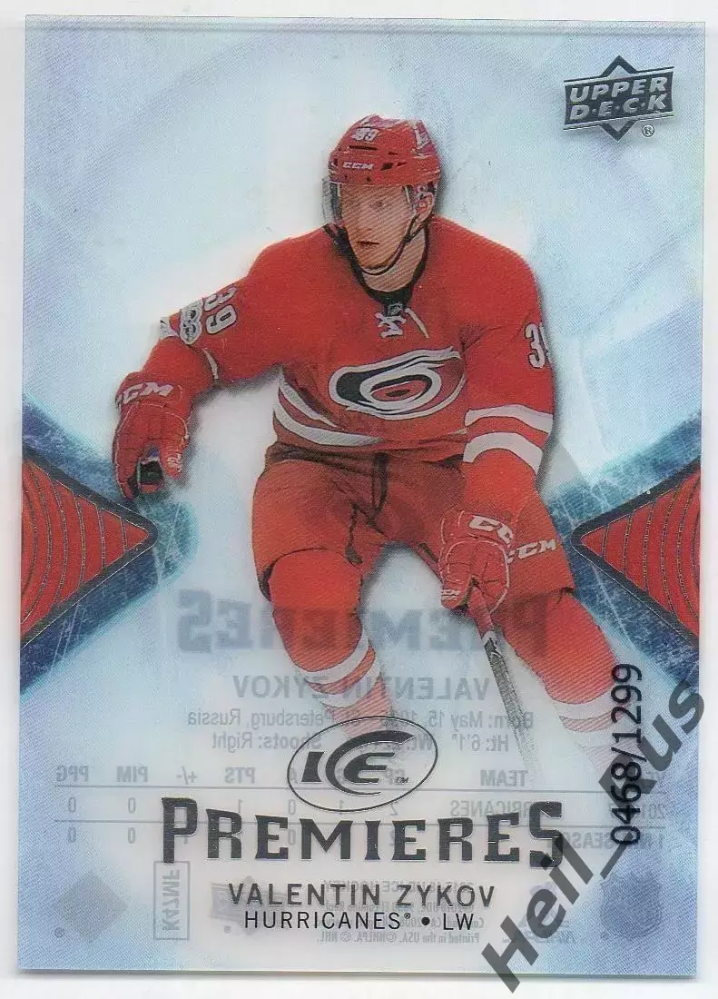 Карточка Валентин Зыков Carolina Hurricanes/Каролина Харрикейнз, СКА НХЛ/NHL/КХЛ