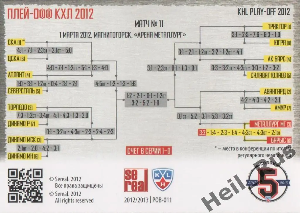 Хоккей. Карточка Металлург Магнитогорск / Барыс Астана (КХЛ Кубок Гагарина 2012) 1