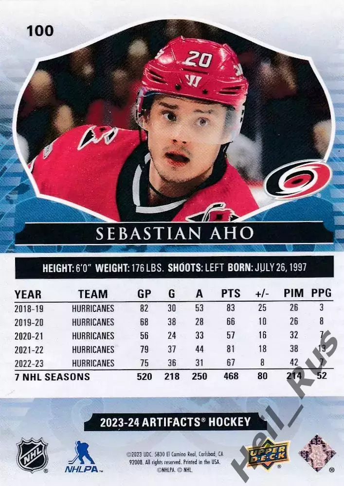 Хоккей Карточка Sebastian Aho/Себастьян Ахо Carolina Hurricanes-Каролина NHL/НХЛ 1