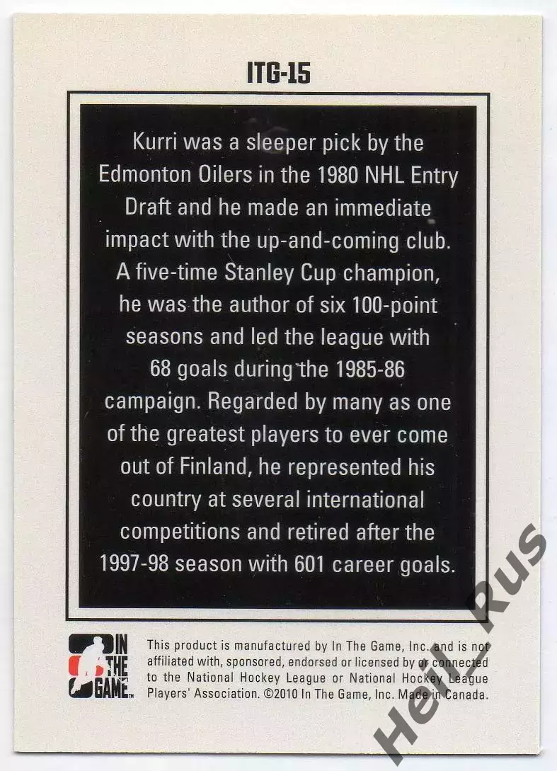 Хоккей. Карточка Яри Курри Edmonton Oilers/Эдмонтон Ойлерз, Йокерит НХЛ/NHL, КХЛ 1