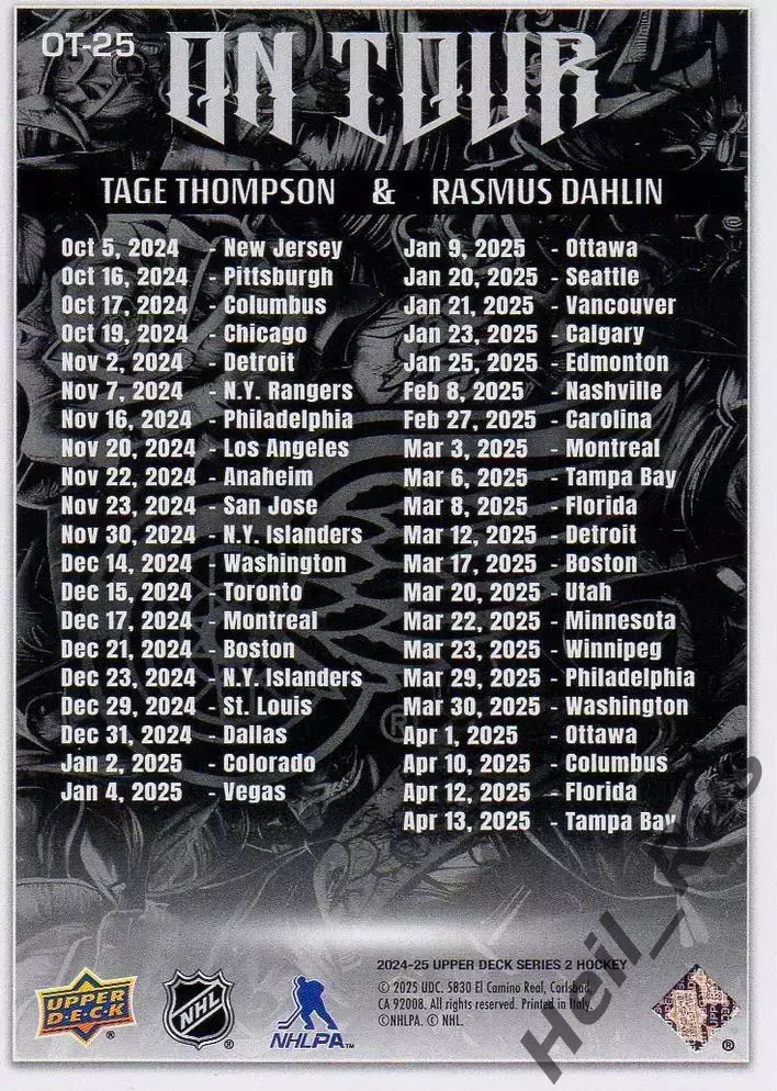 Хоккей Карточка Тейдж Томпсон/Расмус Далин Buffalo Sabres/Баффало Сейбрз НХЛ/NHL 1