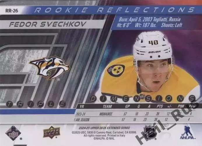 Карточка Федор Свечков (Нэшвилл Предаторз, Лада/СКА/Спартак/Химик) НХЛ/NHL, КХЛ 1