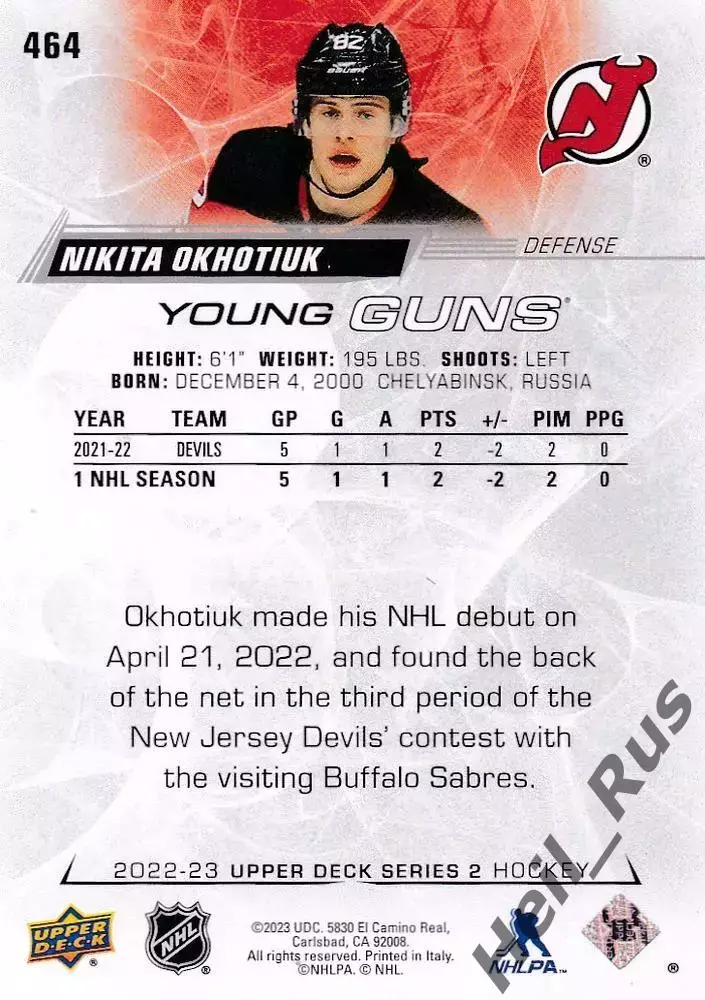 Карточка Никита Охотюк New Jersey Devils/Нью-Джерси Девилз/Трактор/ЦСКА НХЛ/КХЛ 1