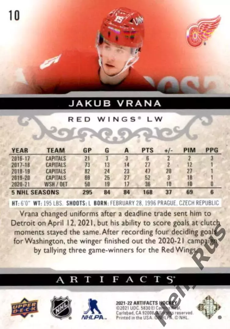 Карточка Jakub Vrana/Якуб Врана (Detroit Red Wings/Детройт Ред Уингз) НХЛ/NHL 1