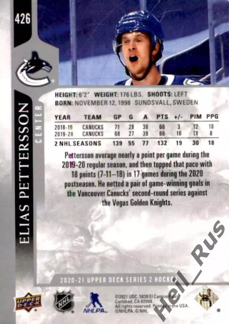 Карточка Pettersson/Элиас Петтерссон (Vancouver Canucks/Ванкувер Кэнакс) NHL/НХЛ 1