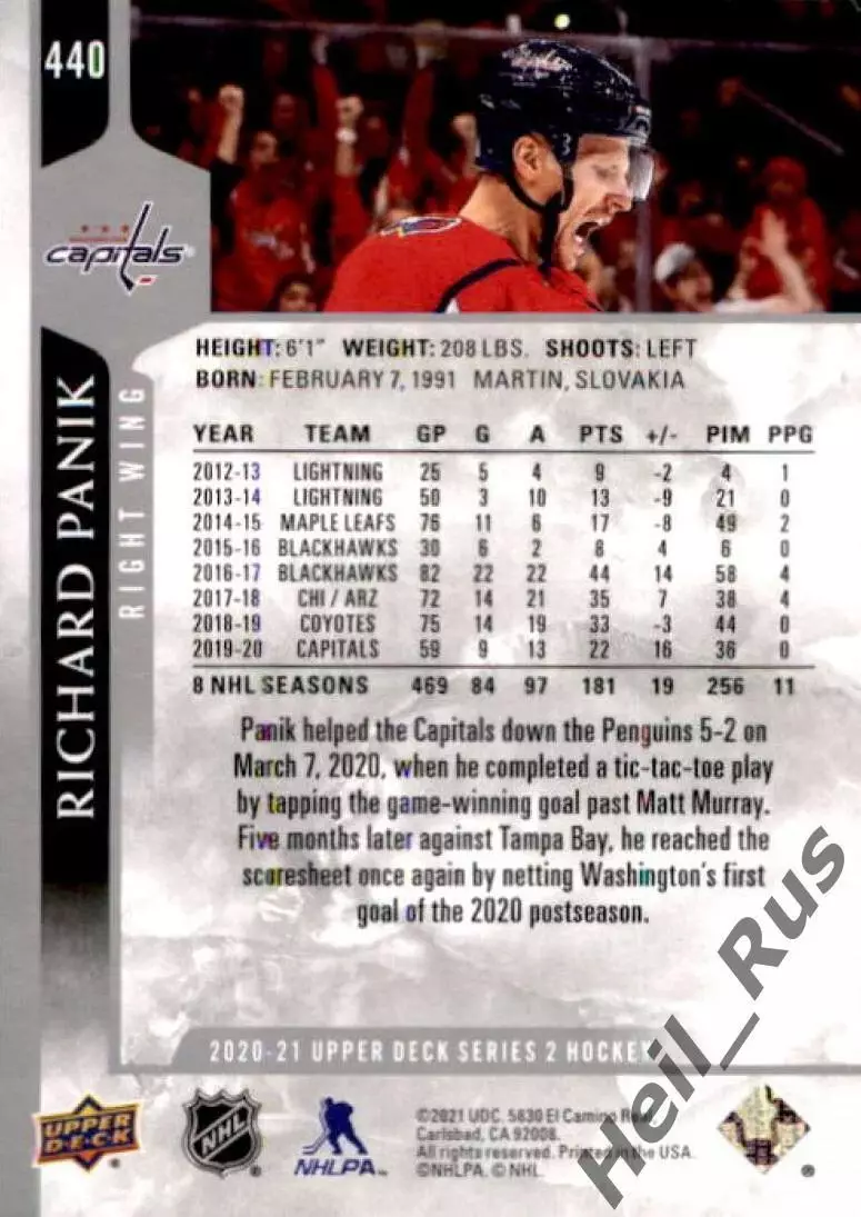 Карточка Panik/Рихард Паник Вашингтон Кэпиталз, Локомотив Ярославль НХЛ/NHL/КХЛ 1