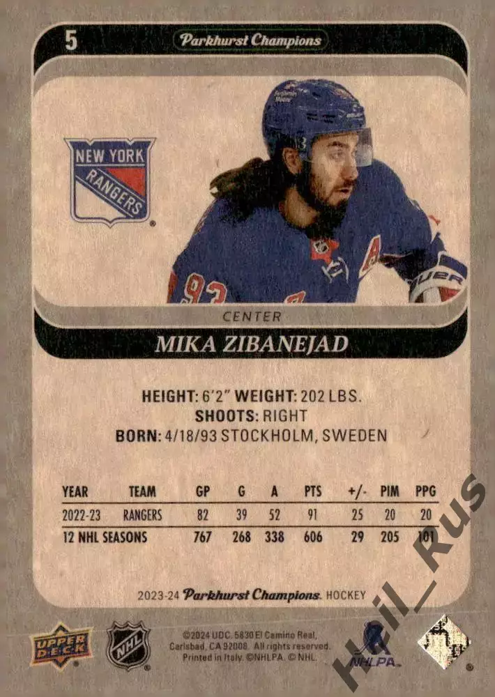 Карточка Zibanejad/Мика Зибанежад (New York Rangers/Нью-Йорк Рейнджерс) НХЛ-NHL 1