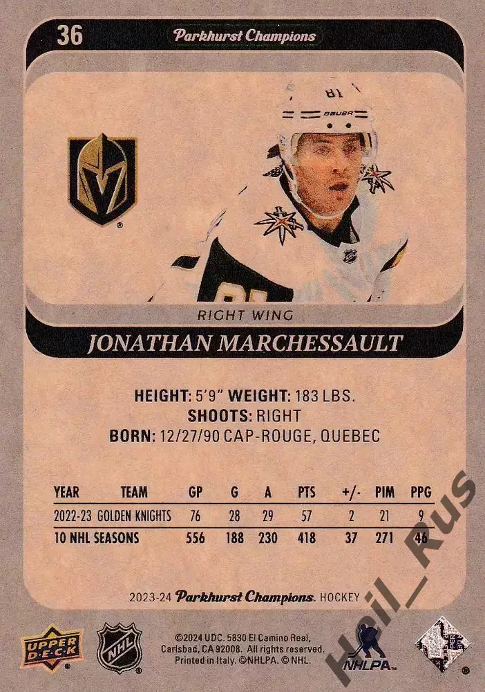 Карточка Marchessault / Джонатан Маршессо (Vegas Golden Knights/Вегас) НХЛ / NHL 1