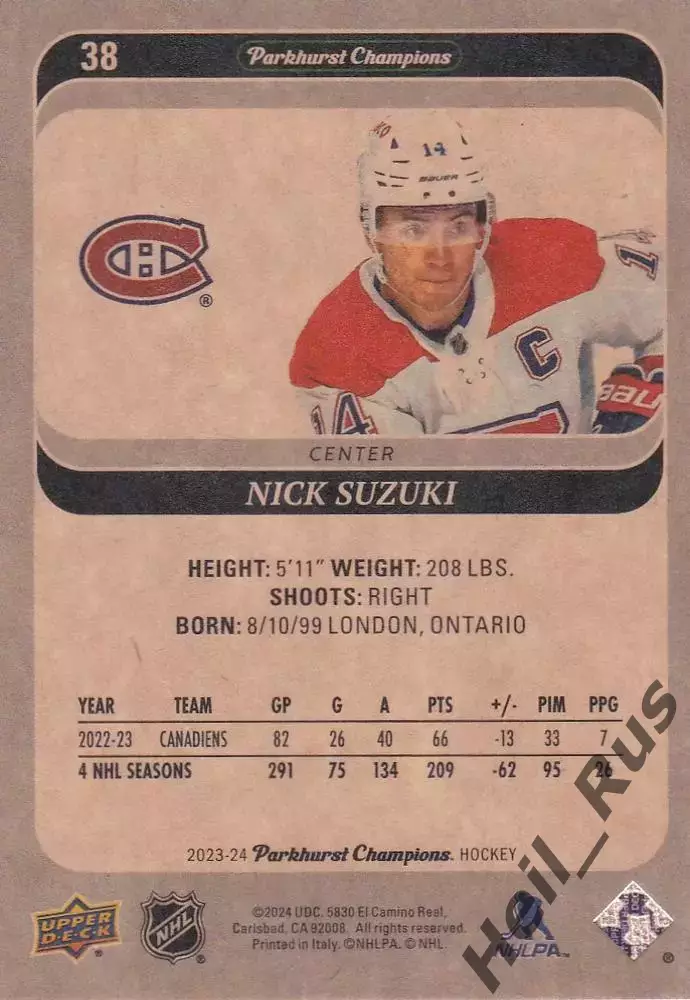 Карточка Nick Suzuki/Ник Сузуки (Montreal Canadiens/Монреаль Канадиенс) НХЛ-NHL 1