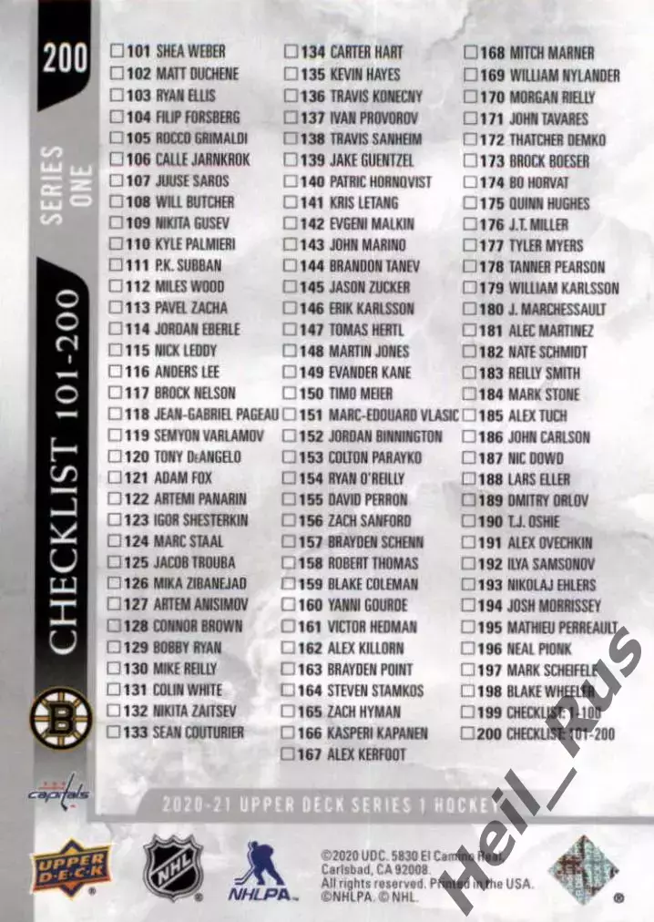 Карточка Давид Пастрняк/Александр Овечкин (Бостон Брюинз/Вашингтон Кэпиталз) НХЛ 1