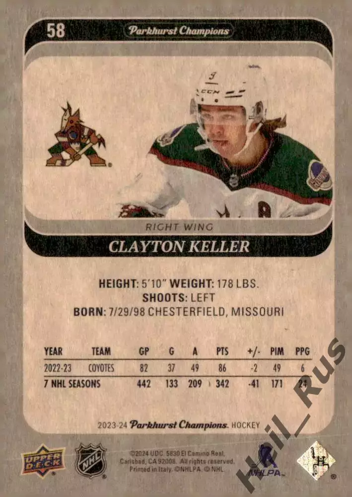 Карточка Clayton Keller/Клейтон Келлер (Arizona Coyotes/Аризона Койотис) NHL-НХЛ 1