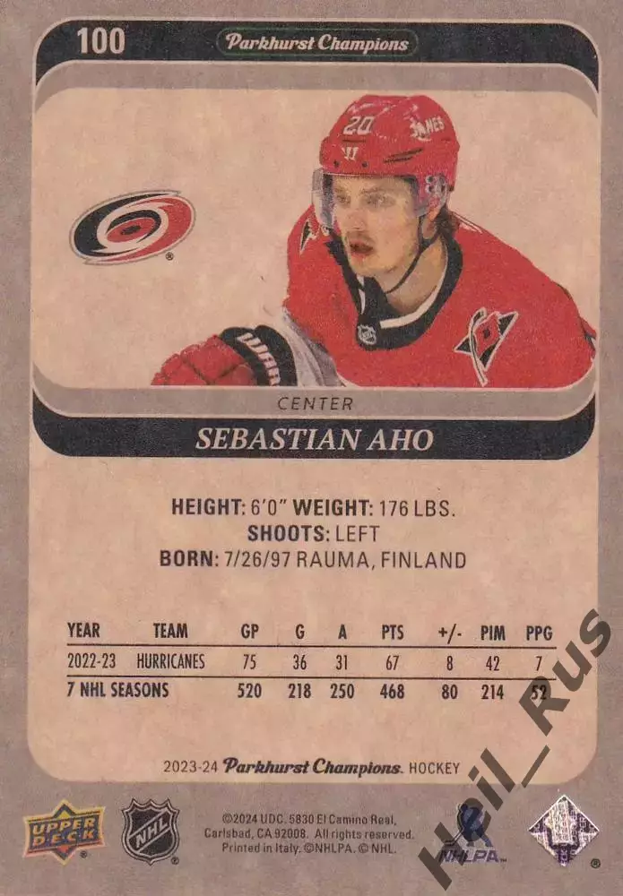 Хоккей Карточка Sebastian Aho/Себастьян Ахо Carolina Hurricanes-Каролина НХЛ NHL 1