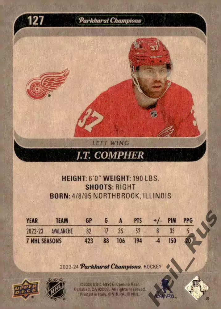 Карточка J.T. Compher/Джей Ти Комфер Detroit Red Wings/Детройт Ред Уингз NHL/НХЛ 1