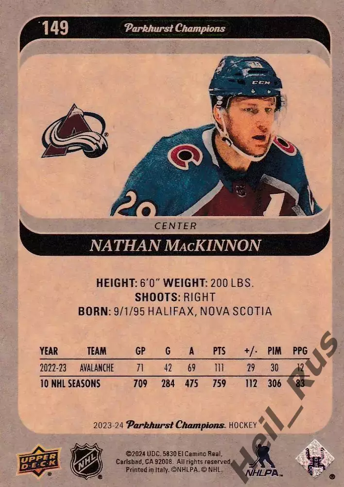 Карточка Nathan MacKinnon/Натан Маккиннон Colorado Avalanche/Колорадо НХЛ / NHL 1