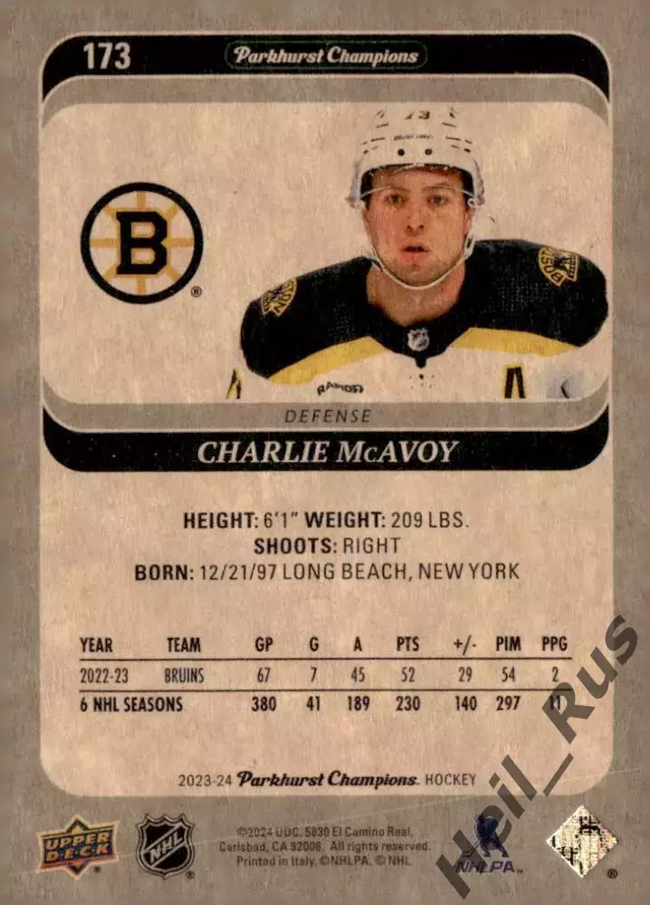 Хоккей Карточка Charlie McAvoy/Чарли Макэвой Boston Bruins-Бостон Брюинз НХЛ-NHL 1
