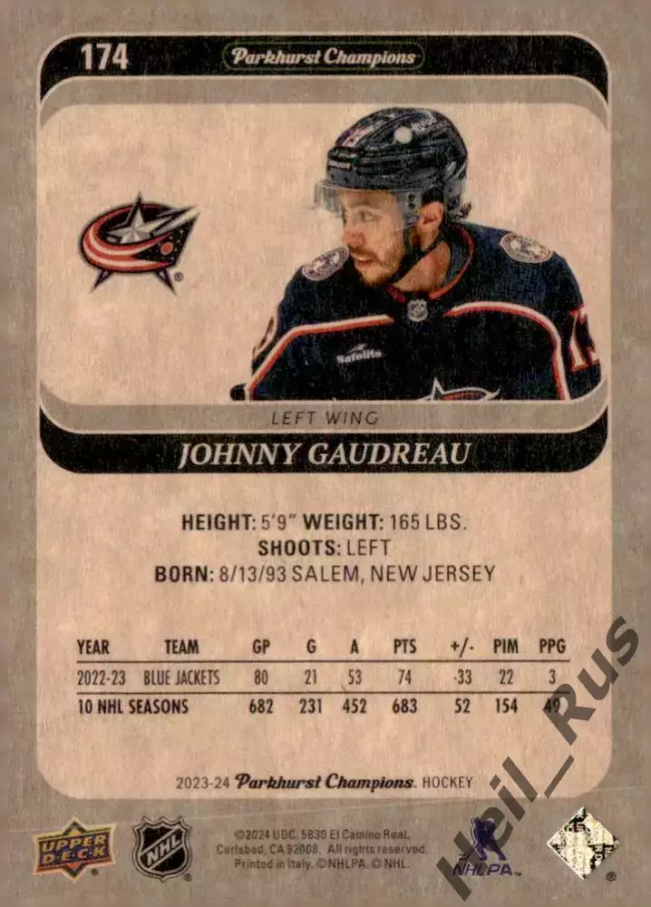 Карточка Johnny Gaudreau/Джонни Годро (Columbus Blue Jackets / Коламбус) НХЛ/NHL 1