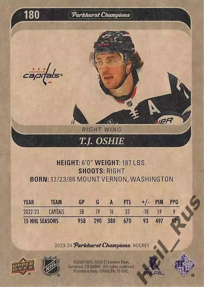 Карточка T.J. Oshie/Ти Джей Оши (Washington Capitals/Вашингтон Кэпиталз) NHL/НХЛ 1