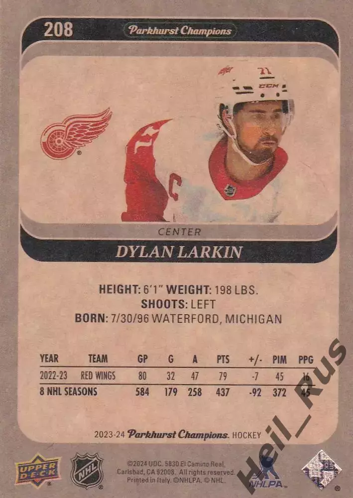 Карточка Dylan Larkin/Дилан Ларкин (Detroit Red Wings/Детройт Ред Уингз) НХЛ NHL 1