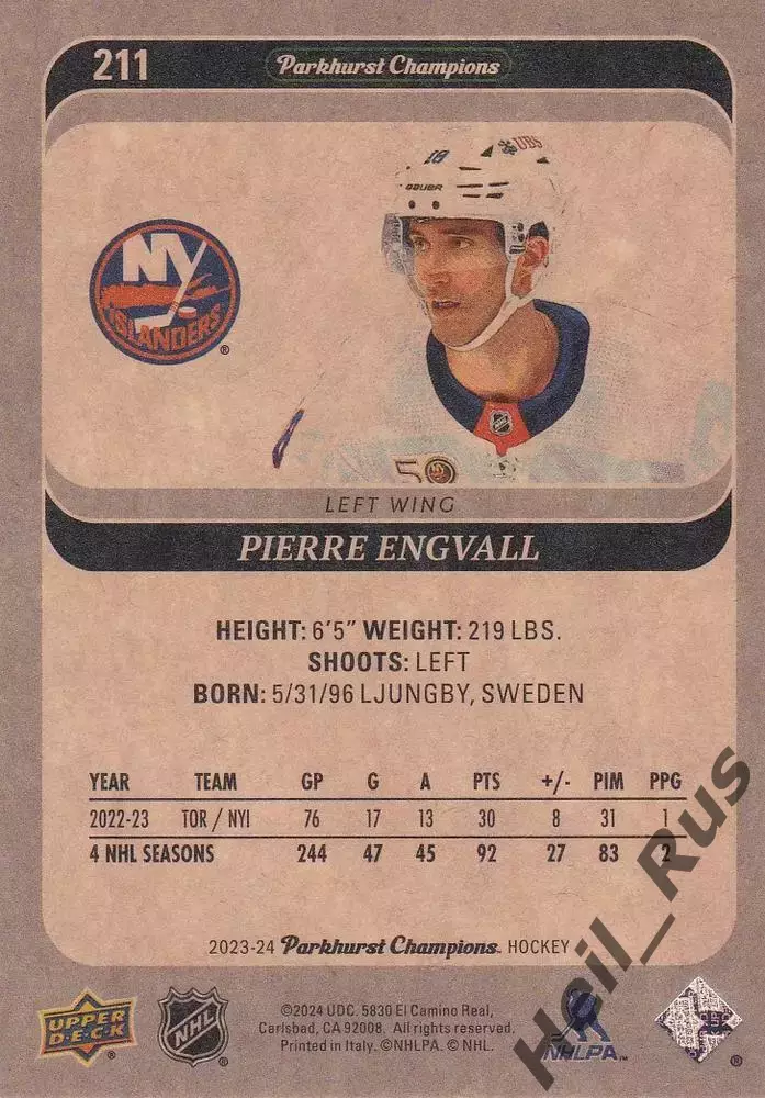 Карточка Engvall/Пьер Энгвалль (New York Islanders/Нью-Йорк Айлендерс) НХЛ/NHL 1