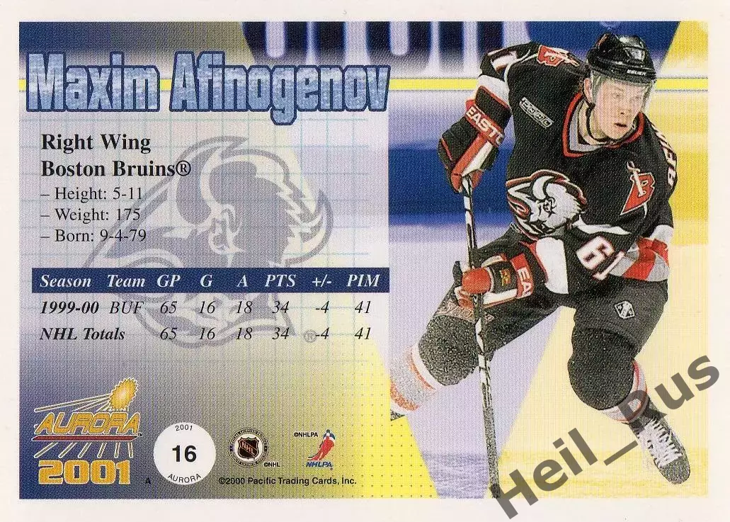 Карточка Максим Афиногенов Баффало Сейбрз, Динамо Москва/Витязь/СКА НХЛ/NHL/КХЛ 1